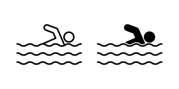 Swimming icon flat outline in black
