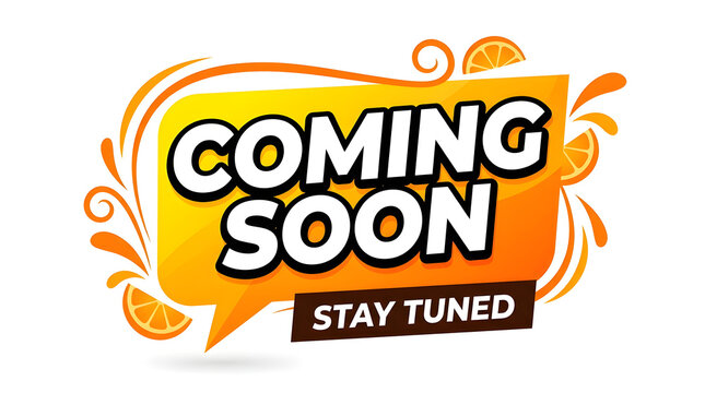 Coming soon graphic with vibrant colors and decorative elements for announcements and promotions