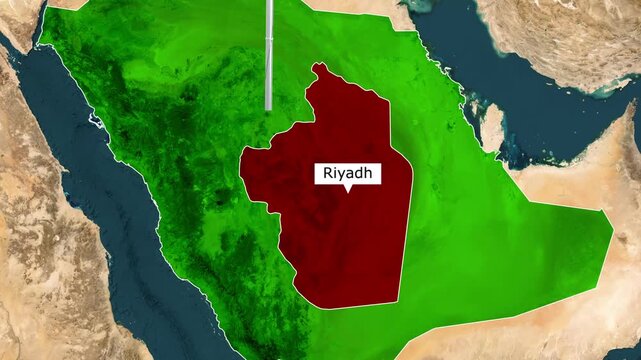 Riyadh region highlighted on Saudi Arabia map digital motion clip