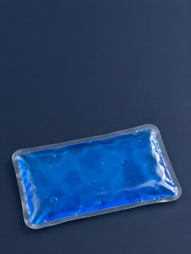 Blue reusable gel cold pack on navy with copy space