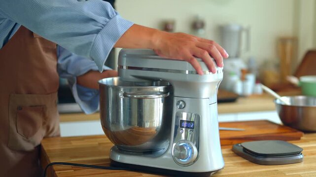 Stand Mixer on Wooden Counter During Cookie Making Process in Modern Kitchen
