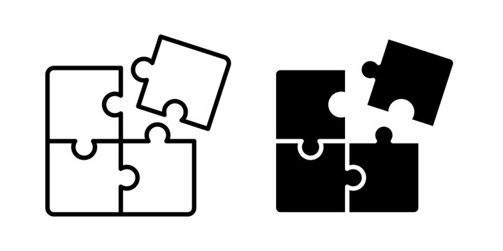 Puzzle piece icon flat outline in black