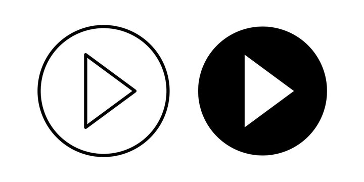 Play button icon flat outline in black