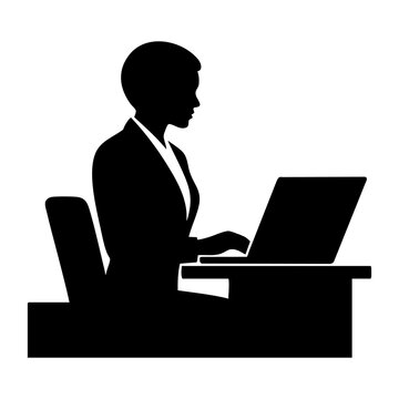 silhouette vector Person at desk / Laptop