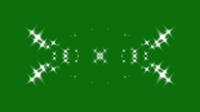 Luxury white glitter sparkle stars line animation with twinkling shine particles, cartoon doodle sparkles, seamless shiny transition overlay on green background, magic dust, pixie dust path, 4k