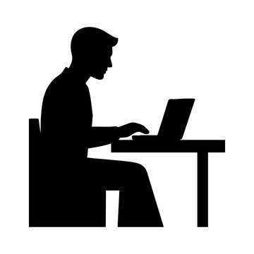 Vector silhouette of a man working at a laptop