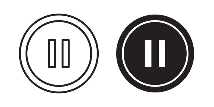 Pause button icon flat outline in black