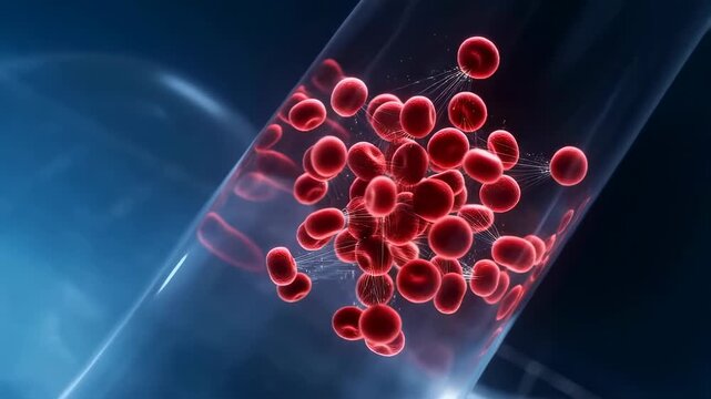 Red blood cells in blood vessel cells flowing through vessel. Medical education, healthcare presentations, and hematology research.