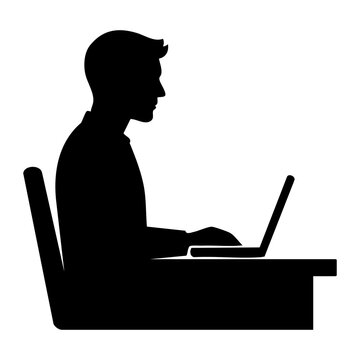 Vector silhouette of a man working at a laptop