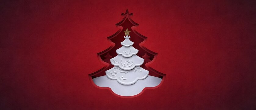 Minimalist papercut style Christmas tree graphic perfectly composed