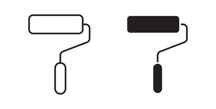 Paint roller icon flat outline in black
