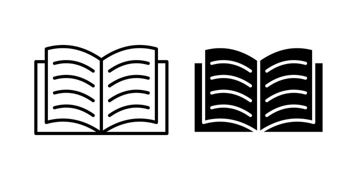 Open textbook icon flat outline in black