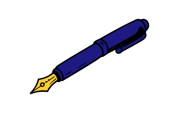 Blue Fountain Pen Vector Illustration with Gold Nib