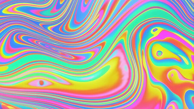 Psychedelic fluid lines morph across a vivid multicolored abstract digital background. Concert screen, event projection, and title sequence.