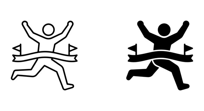 Running Race Finish Line Icons, Victory Achievement Vector Graphics, Sports Competition Success Symbols