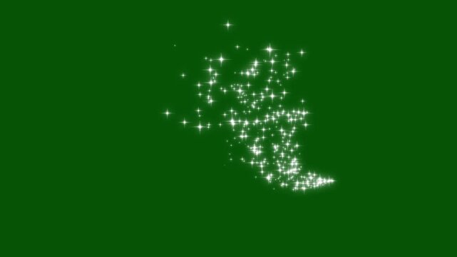 Luxury white glitter sparkle stars line animation with twinkling shine particles, cartoon doodle sparkles, seamless shiny transition overlay on green background, magic dust, pixie dust path, 4k