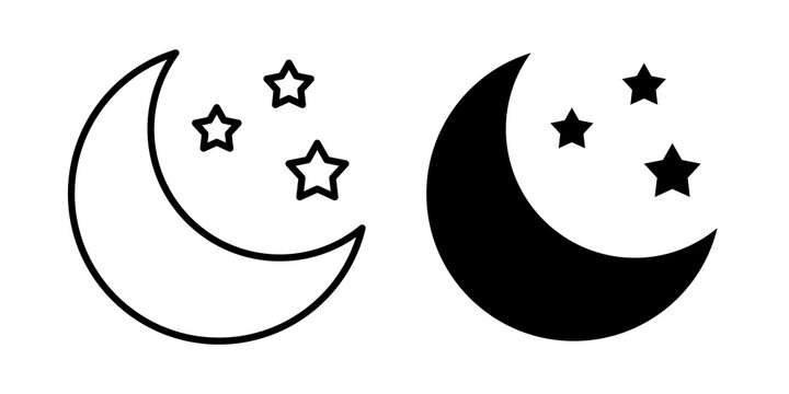 Moon stars icon flat outline in black