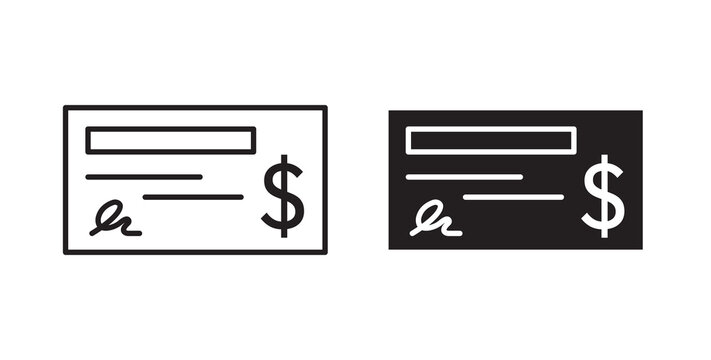Money check icon flat outline in black