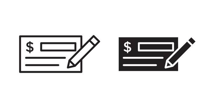 Money check icon flat outline in black
