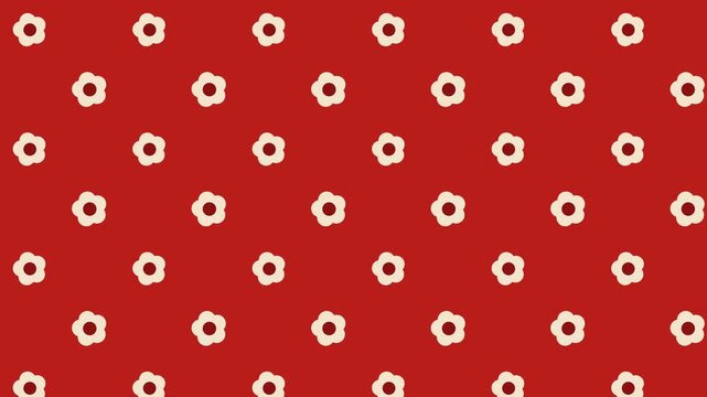Seamless red floral pattern with cute small white flowers in retro style