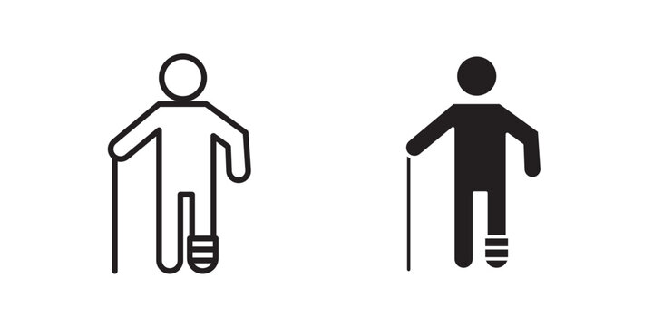 Man with broken leg icon flat outline in black
