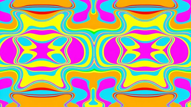 Psychedelic abstract pattern morphs in a vibrant symmetrical color field. Concert projection, event screen design, and creative title sequence.