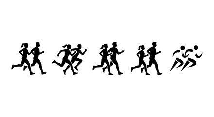 Obraz premium Running Silhouettes, Diverse Pairs Jogging Icons, Active Lifestyle Vector Set