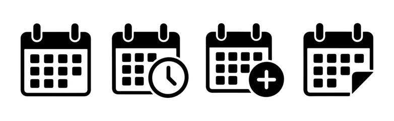 Fototapeta premium Calendar Vector Icon Set with Time, Add Event, and Page Curl Symbols