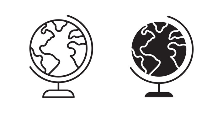 Globe icon flat outline in black