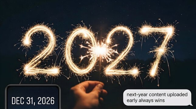 Sparkler light painting spelling 2027 for New Year celebration on December 31 2026