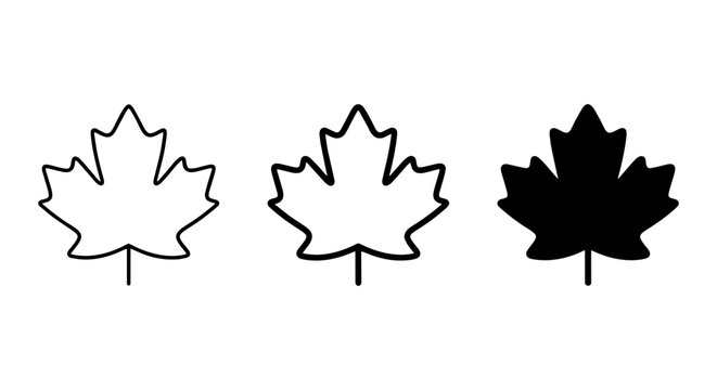 Maple Leaf Icons Set, Simple Outline and Solid Fill Vector Graphics, Canadian Symbol