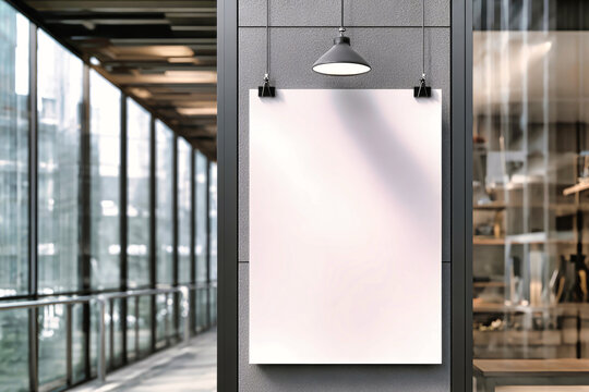 A pristine A4 poster mockup hangs on a glass door, inviting crea