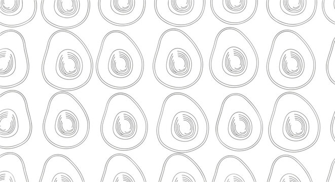 Minimal sketchy style avocado halves seamless pattern on a white background for kitchen decor or recipe book design.