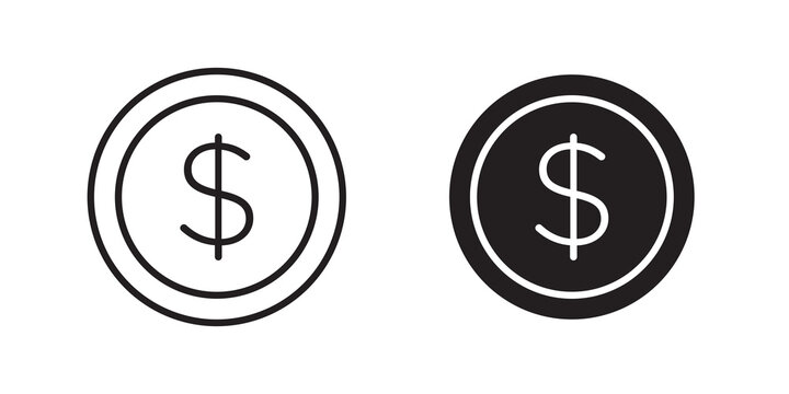 Coin decoration icon flat outline in black