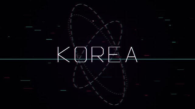 KOREA Typography Title Card with Glitch Motion Graphics and Digital Geometric Orbit Animation Effect