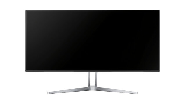 Modern flat screen computer monitor with metallic stand, isolated on transparent background