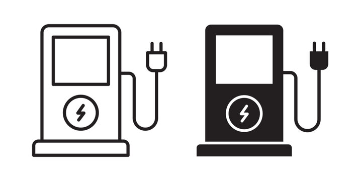 Charging station icon flat outline in black