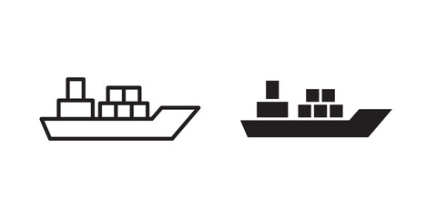 Cargo ship icon flat outline in black © Warpiya