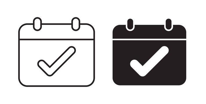 Calendar check icon flat outline in black