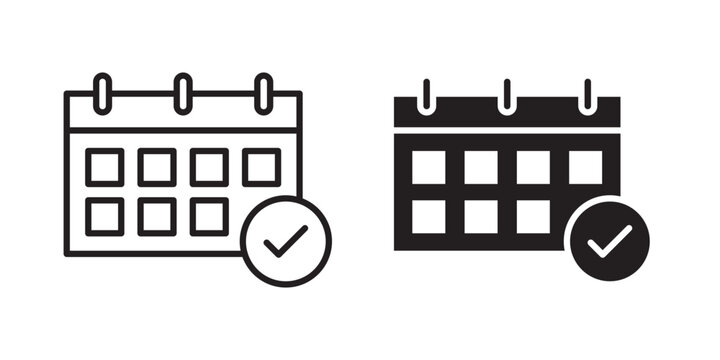 Calendar check icon flat outline in black