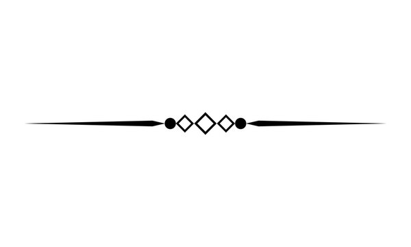 Minimalist black linear divider with geometric diamond shapes and circles in center is suitable for elegant page breaks editorial layouts and book design.