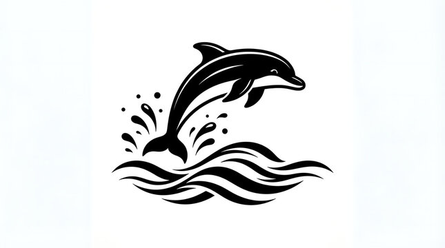 Black and white dolphin jumping over waves