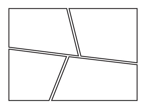 This illustration features a blank comic panel layout template with black borders on a white background.