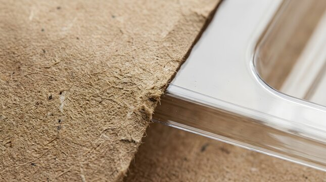 Texture contrast of eco friendly brown kraft paper and clear plastic packaging surface