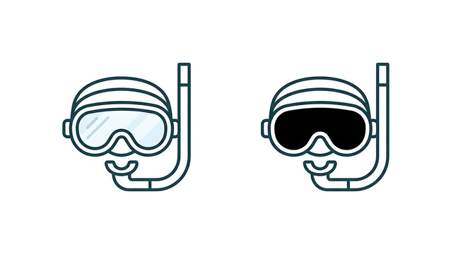 Two cartoon snorkeling masks with goggles and snorkels