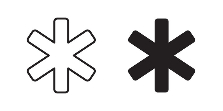 Asterisk icon flat outline in black