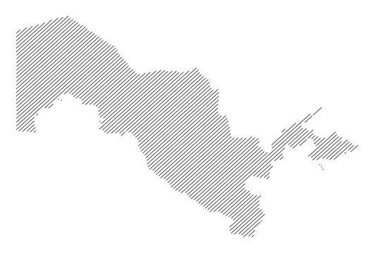 Uzbekistan map with diagonal stripes in gray vector illustration