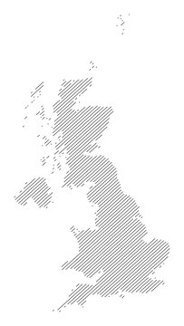 United Kingdom map with diagonal stripes in gray vector illustration