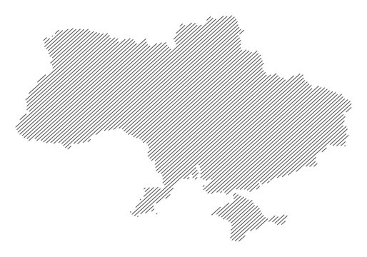 Ukraine map with diagonal stripes in gray vector illustration