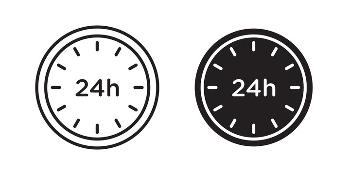 24 hours icon flat outline in black